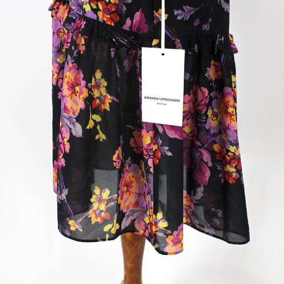 Amanda Uprichard Ruffle Evening Blossom Floral Talulah Dress Medium Pleated Midi - Picture 5 of 8